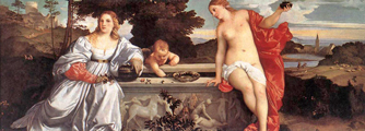 Tizian (1488-1576), Himmlische und irdische Liebe, 1512-1515, Öl auf Leinwand, 118 x 279 cm, Galleria Borghese in Rom